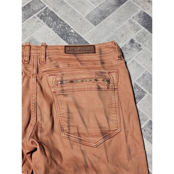 New Rock Revival Men's Distressed Denim Biker Moto Jeans "Ivan" Orange 42x32 - Picture 9 of 13